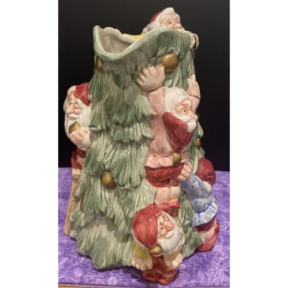 Vintage 1989 Fitz and Floyd Old World Christmas Elves Trim A Tree‎ Pitcher 2 QT